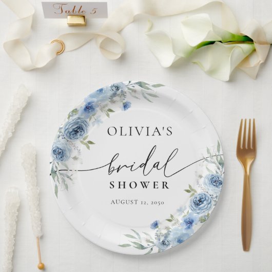ダスティブルーアイボリーブライダルシャワー紙プレート ペーパープレート (ウェディング)