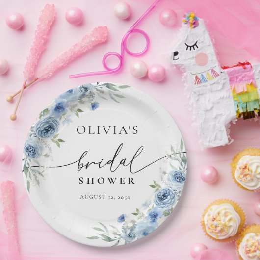 ダスティブルーアイボリーブライダルシャワー紙プレート ペーパープレート (パーティー)
