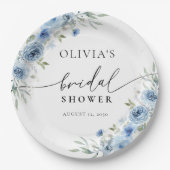 ダスティブルーアイボリーブライダルシャワー紙プレート ペーパープレート (正面)
