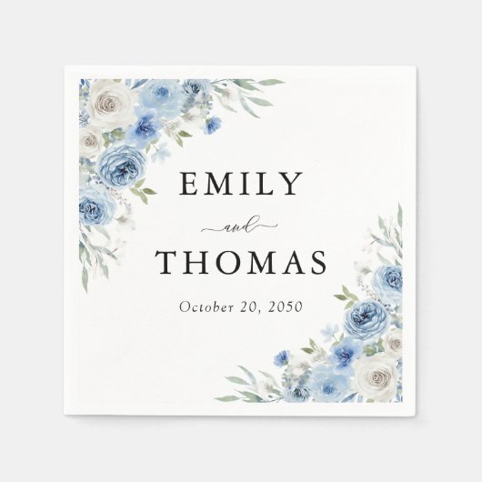 ダスティブルーアイボリー結婚ズナプキン スタンダードカクテルナプキン (正面)