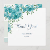 ダスティブルーアエレガントントミントフローラウォーターカラーアート サンキューカード (正面/裏面)