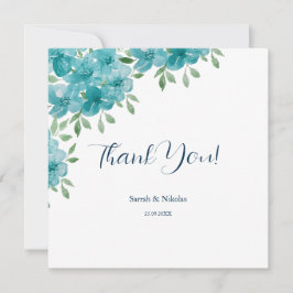 ダスティブルーアエレガントントミントフローラウォーターカラーアート サンキューカード