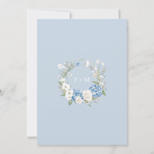 ダスティブルーアジサイフローラブライダルシャワー 招待状 (裏面)