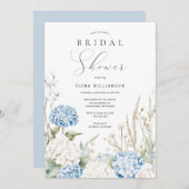 ダスティブルーアジサイフローラブライダルシャワー 招待状 (正面/裏面)