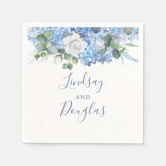ダスティブルーアジサイフローラ緑エレガント色 スタンダードカクテルナプキン (正面)