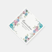 ダスティブルーアンドターコイズフローラキンセアニラ スタンダードカクテルナプキン (角)