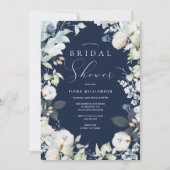 ダスティブルーアンドネイビーフローラブライダルシャワー 招待状 (正面)