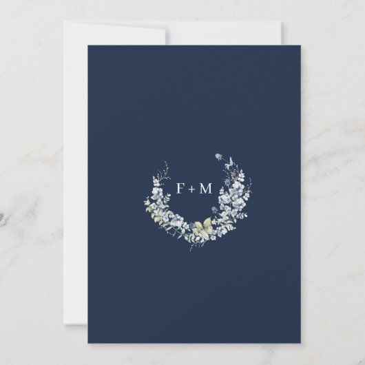 ダスティブルーアンドネイビーフローラブライダルシャワー 招待状 (裏面)