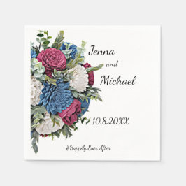 ダスティブルーアンドバーガンディフローラナプキン スタンダードカクテルナプキン