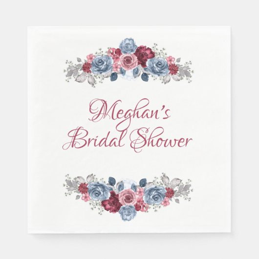 ダスティブルーアンドバーガンディブライダルシャワーナプキンス スタンダードランチョンナプキン (正面)