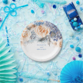 ダスティブルーアンドピーチフローラエレガントな結婚式 ペーパープレート (パーティー)
