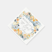 ダスティブルーアンドピーチフローラブライダルシャワー スタンダードカクテルナプキン (角)