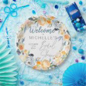 ダスティブルーアンドピーチフローラブライダルシャワー ペーパープレート (パーティー)