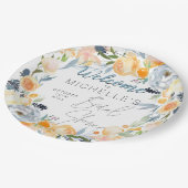 ダスティブルーアンドピーチフローラブライダルシャワー ペーパープレート (アングル)