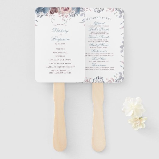 ダスティブルーアンドマウヴフローラ結婚式 プログラム ハンドファン (正面&裏面)