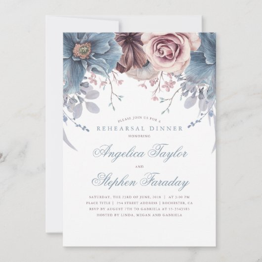 ダスティブルーアンドマーブフローラリハーサルディナー 招待状 (正面)