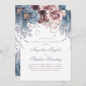 ダスティブルーアンドマーブフローラリハーサルディナー 招待状 (正面/裏面)
