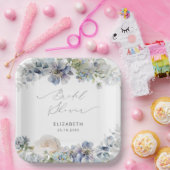 ダスティブルーアンド赤面ピンクフローラブライダルシャワー ペーパープレート (パーティー)