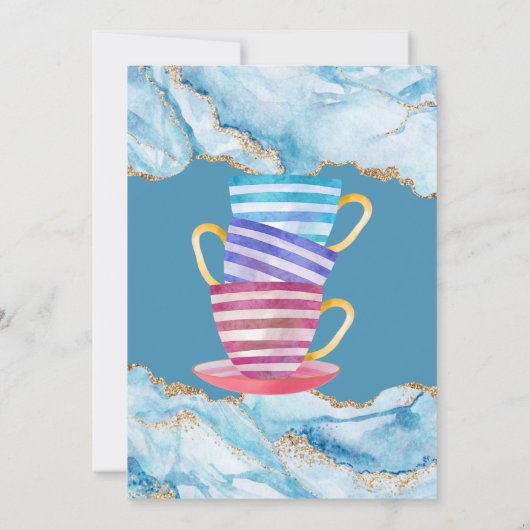 ダスティブルーアンド金ゴールドアゲートブライダルティーパーティー 招待状 (裏面)