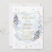 ダスティブルーアンド金ゴールドブルーベリーブライダルシャワー 招待状 (正面)