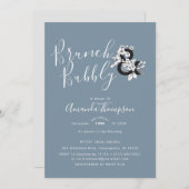 ダスティブルーアンパサンドエレガントフローラブライダルシャワー 招待状 (正面/裏面)