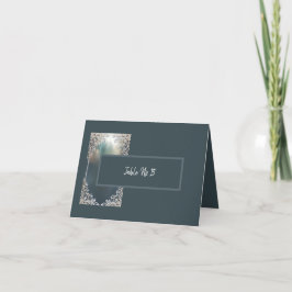 ダスティブルーアートデコ華美フレームのシーティングカード サンキューカード