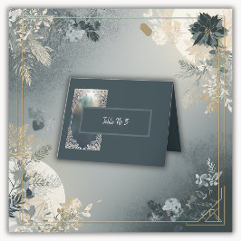 ダスティブルーアートデコ華美フレームのシーティングカード サンキューカード