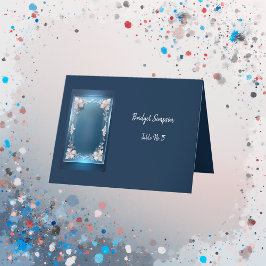 ダスティブルーアートデコ華美フレームのシーティングカード サンキューカード