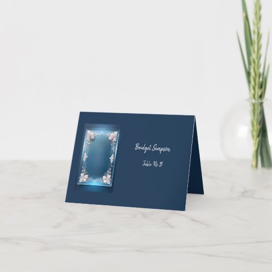 ダスティブルーアートデコ華美フレームのシーティングカード サンキューカード (正面)