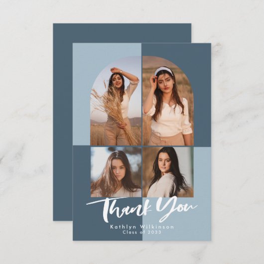 ダスティブルーアーモダンチ4写真卒業 サンキューカード (正面/裏面)