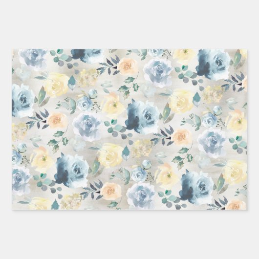 ダスティブルーイエローピーニーユーカリフローラガーデン ラッピングペーパーシート (正面3)