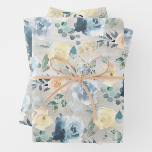 ダスティブルーイエローピーニーユーカリフローラガーデン ラッピングペーパーシート (インサイチュ)