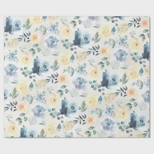 ダスティブルーイエローピーニーユーカリフローラガーデン ラッピングペーパー (フラット)