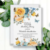 ダスティブルーイエローフローラ蝶誕生日 招待状