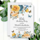 ダスティブルーイエローフローラ蝶80th誕生日 招待状
