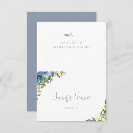 ダスティブルーイエローボタニカル結婚ズ座席表 招待状 (正面/裏面)