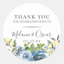 ダスティブルーイエローボタニカル結婚式の引き出物 ラウンドシール