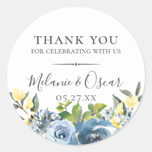 ダスティブルーイエローボタニカル結婚式の引き出物 ラウンドシール