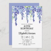 ダスティブルーウィステリアフローラグリーンリー60誕生日 招待状 (正面/裏面)