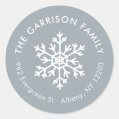 ダスティブルーウィンタースノーフレーク差出人住所ラベル ラウンドシール (正面)