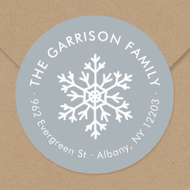 ダスティブルーウィンタースノーフレーク差出人住所ラベル ラウンドシール