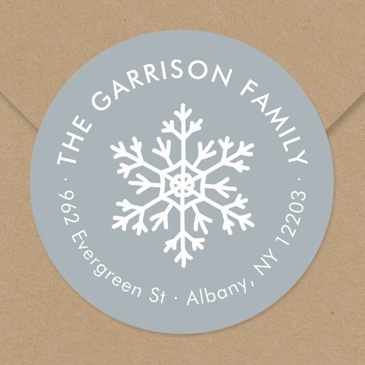 ダスティブルーウィンタースノーフレーク差出人住所ラベル ラウンドシール