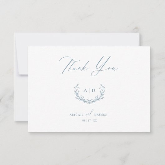 ダスティブルーウェディングデイサンキューフラットノートカード 招待状 (正面)