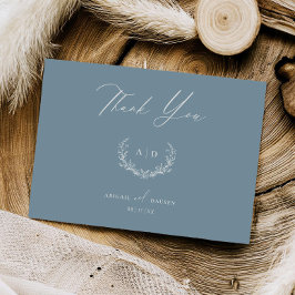 ダスティブルーウェディングデイサンキューフラットノートカード 招待状