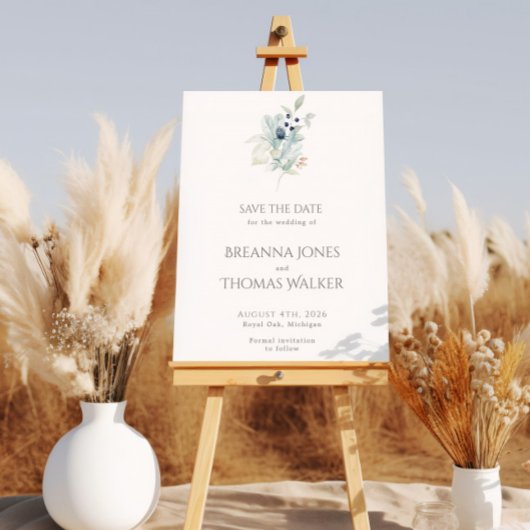 ダスティブルーウェルカムサイン | エレガント春フローラ ポスター