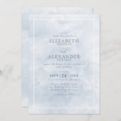 ダスティブルーウォーターエレガントカラーミニマ結婚リスト 招待状 (正面/裏面)