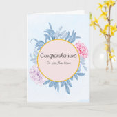 ダスティブルーウォーターカラーおめでとうニューホーム カード (黄色い花)