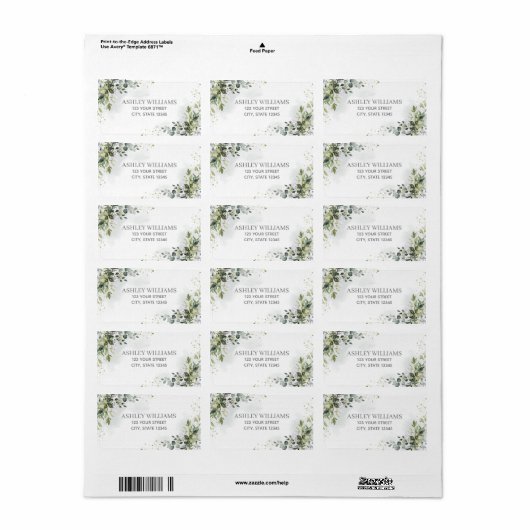 ダスティブルーウォーターカラーグリーナリー差出人住所 ラベル (フルシート)