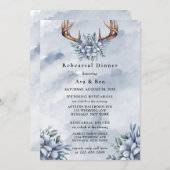 ダスティブルーウォーターカラーディアアントラーリハーサルディナー 招待状 (正面/裏面)