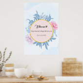 ダスティブルーウォーターカラーバーバルミツワーウェルカム ポスター (キッチン)